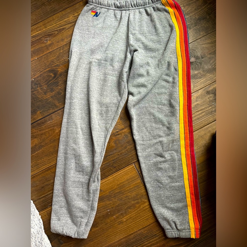 avaitor nation grey sweatpants with rainbow stripe